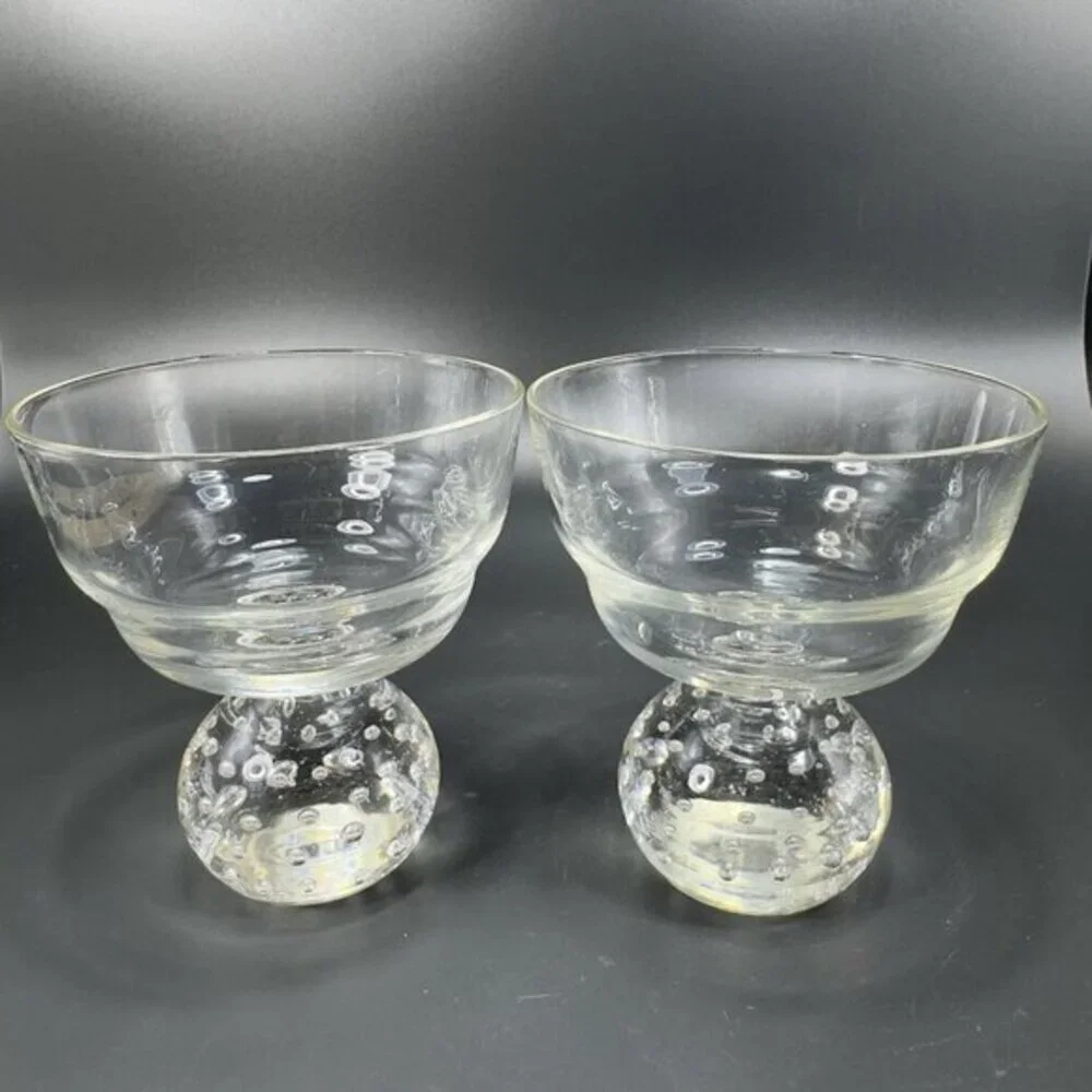 Carl Erickson Set2 Clear Controlled Bubble Glasses Stemware BarWare Goblets Cups